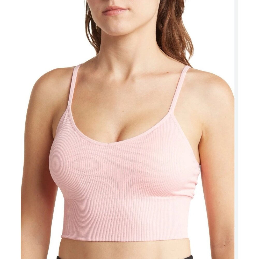 Z By Zella Ribbed Seamless Longline Bralette Pink Sunrise Size Medium New
